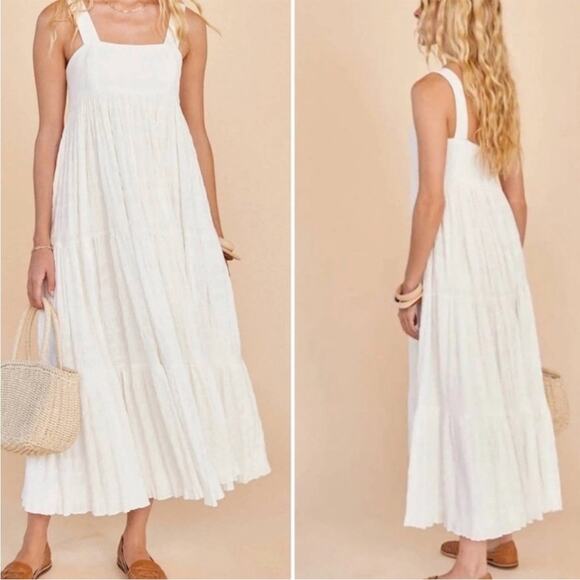 Hunter Bell Poppy Dress white tiered sz L - Picture 2 of 9